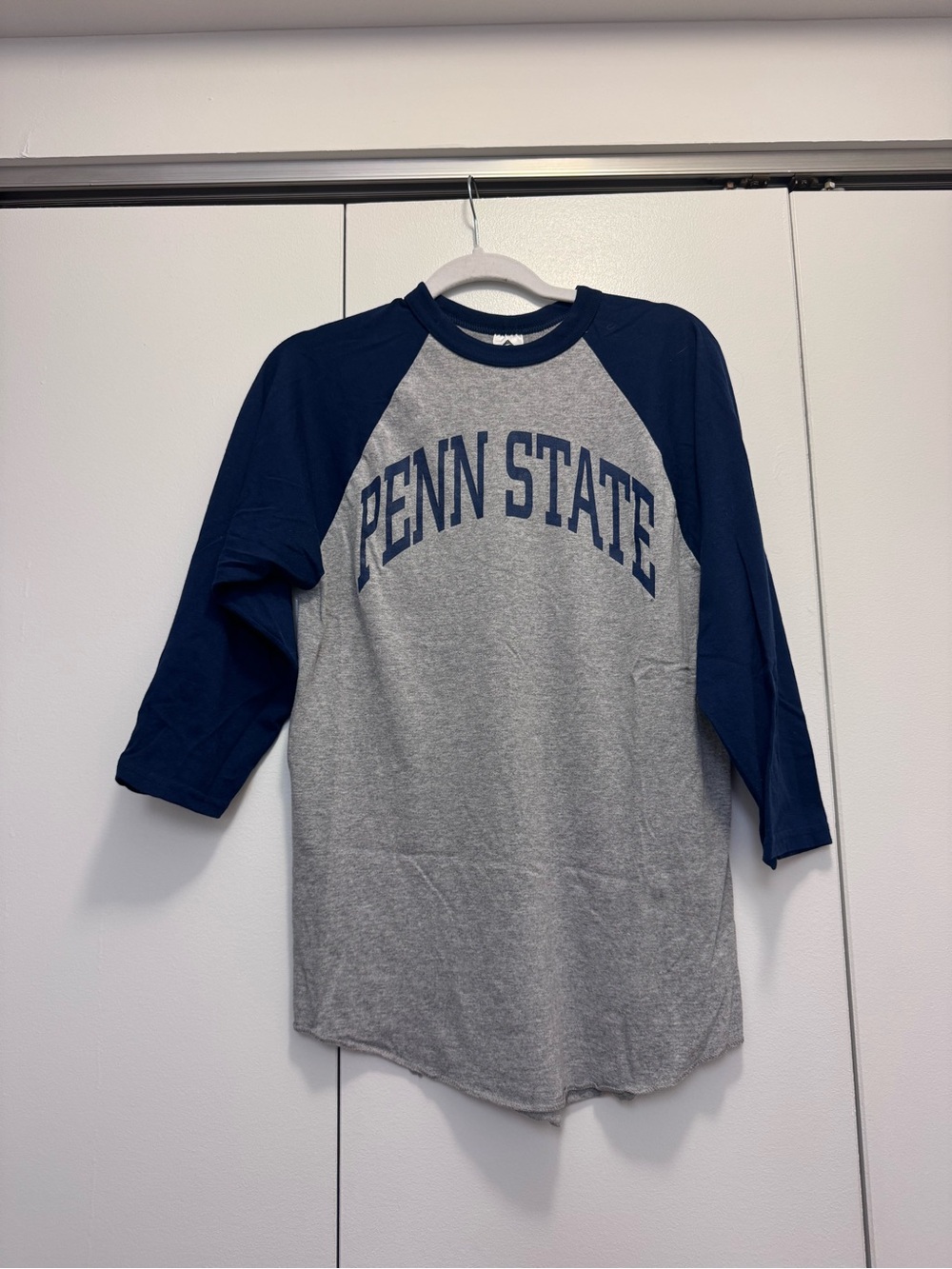 Penn State Unisex Raglan Softball Tee - Gray and Navy
